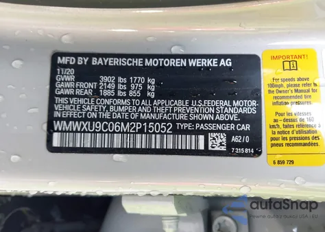 2021 Mini Hardtop Cooper S из США, поврежденный, VIN WMWXU9C06M2P15052